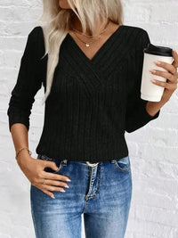 Ribbed V - Neck Long Sleeve Knit T-Shirt - Update AvenueT-ShirtsTrendsi1001000411537801001000411537804fdf6193cd4d4b41a4e6a8581b9b45bf - Max - OriginBlack