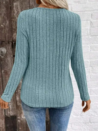 Ribbed V - Neck Long Sleeve Knit T-Shirt - Update AvenueT-ShirtsTrendsi100100041154804100100041154804d33b0659c97541cf83a54050c76c0484 - Max - OriginPeacock Blue