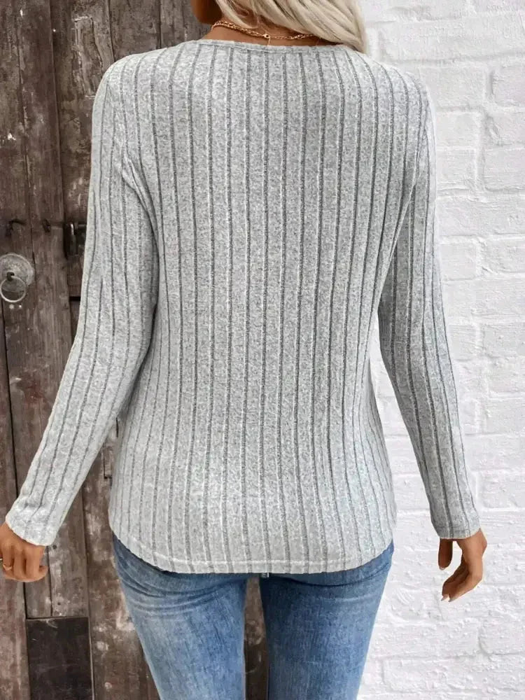 Ribbed V - Neck Long Sleeve Knit T-Shirt - Update AvenueT-ShirtsTrendsi10010004115859810010004115859887082ed2a60a431495c2362e0b91a828 - Max - OriginGrey