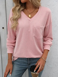 Ribbed V - Neck Long Sleeve T-Shirt - Update AvenueT-ShirtsTrendsi100100264341231100100264341231cc290ebc - 2555 - 4013 - a390 - f5525af47d02 - Max - OriginBlush Pink