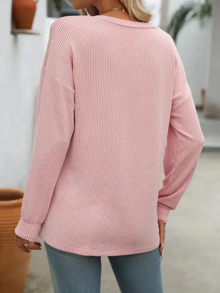 Ribbed V - Neck Long Sleeve T-Shirt - Update AvenueT-ShirtsTrendsi10010026434123110010026434123183e9430a - 50a0 - 4e2d - 877b - 4e13d73774a8 - Max - OriginBlush Pink