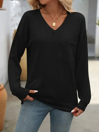 Ribbed V - Neck Long Sleeve T-Shirt - Update AvenueT-ShirtsTrendsi10010026434167210010026434167298b60353 - a6fa - 4439 - b3e3 - 66f113f33d43 - Max - OriginBlack