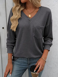 Ribbed V - Neck Long Sleeve T-Shirt - Update AvenueT-ShirtsTrendsi100100264342625100100264342625de643fc6 - 1dbf - 4cec - a383 - 2fcbd45d5a22 - Max - OriginDark Gray