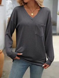 Ribbed V - Neck Long Sleeve T-Shirt - Update AvenueT-ShirtsTrendsi100100264342625100100264342625e3777850 - 0dd8 - 4cc9 - a501 - 8ceadc7046a8 - Max - OriginDark Gray