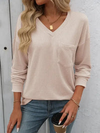 Ribbed V - Neck Long Sleeve T-Shirt - Update AvenueT-ShirtsTrendsi10010026434608410010026434608401d678d9 - 17ef - 4820 - 9e64 - 75d04643c7b3 - Max - OriginBeige