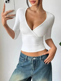 Ribbed Wrap Half Sleeve T-Shirt - Update AvenueT-ShirtsTrendsi100100112036488100100112036488b7c87e43d2bc48afb8a9a885bf3928be - Max - OriginWhite
