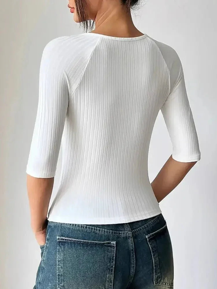 Ribbed Wrap Half Sleeve T-Shirt - Update AvenueT-ShirtsTrendsi1001001120364881001001120364880dee1e58ad25424eb198e303d5aa6ffe - Max - OriginWhite