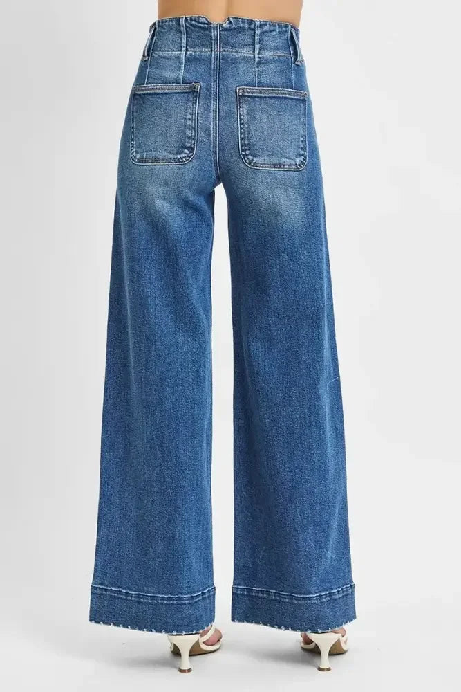 RISEN Full Size High Rise Ankle Wide Seam Detailed Jeans Plus Size