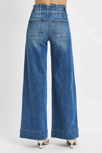 RISEN Full Size High Rise Ankle Wide Seam Detailed Jeans Plus Size