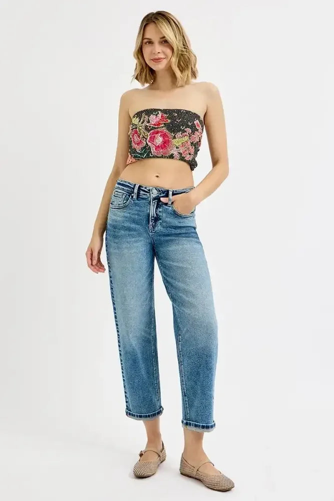 RISEN Full Size High Rise Crop Boyfriend Jeans Plus Size
