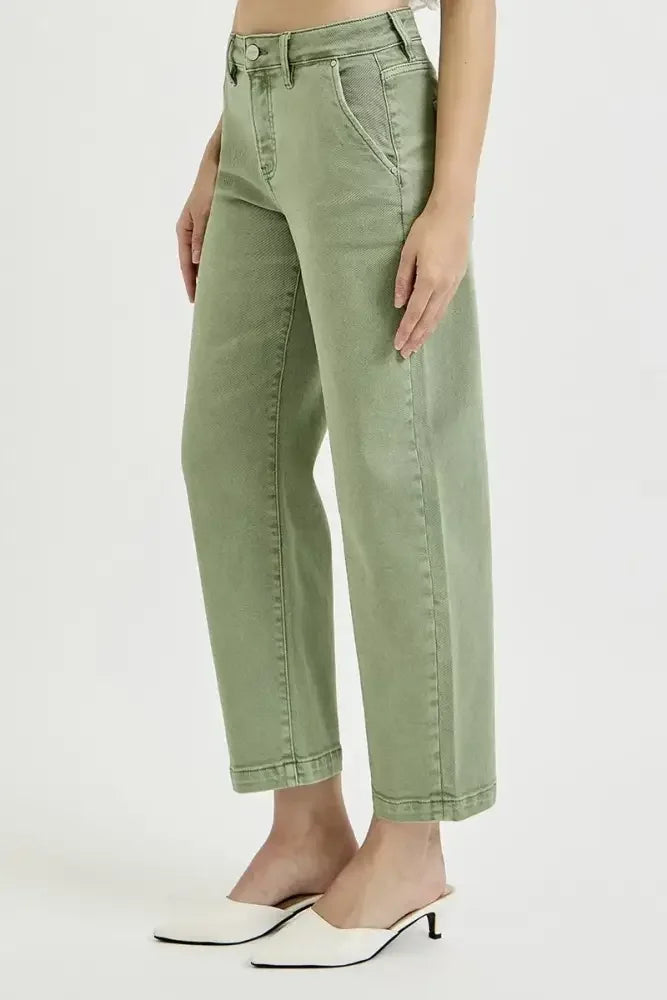 RISEN Full Size Tummy Control High Rise Crop Barrel Jeans Plus Size