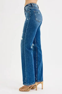 RISEN Full Size Tummy Control High Rise Straight Distressed Jeans Plus Size