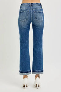 RISEN Mid Rise Ankle Straight Cuffed Jeans