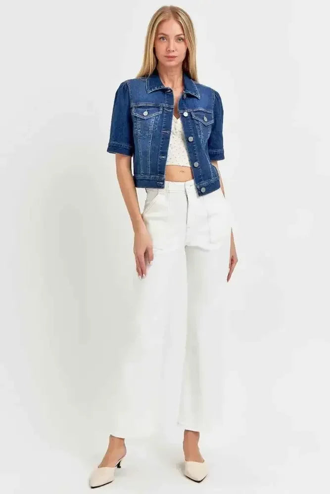RISEN Puffed Short Sleeve Crop Denim Jackets