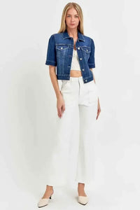 RISEN Puffed Short Sleeve Crop Denim Jackets