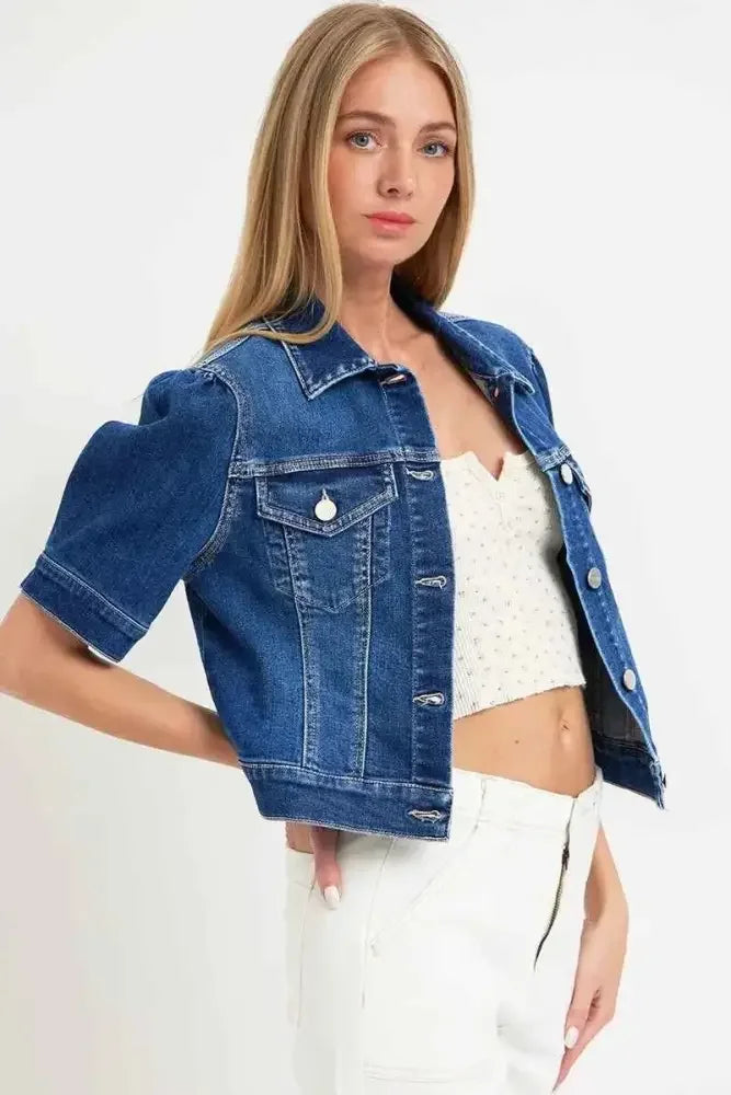 RISEN Puffed Short Sleeve Crop Denim Jackets