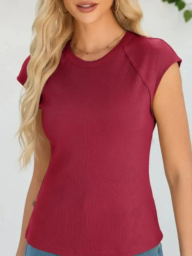 Round Neck Cap Sleeve T-Shirt - Update AvenueT-ShirtsTrendsi100100022271786100100022271786a03d94f4 - 0cc1 - 4bb4 - b600 - 09f7f11ce686 - Max - OriginBurgundy