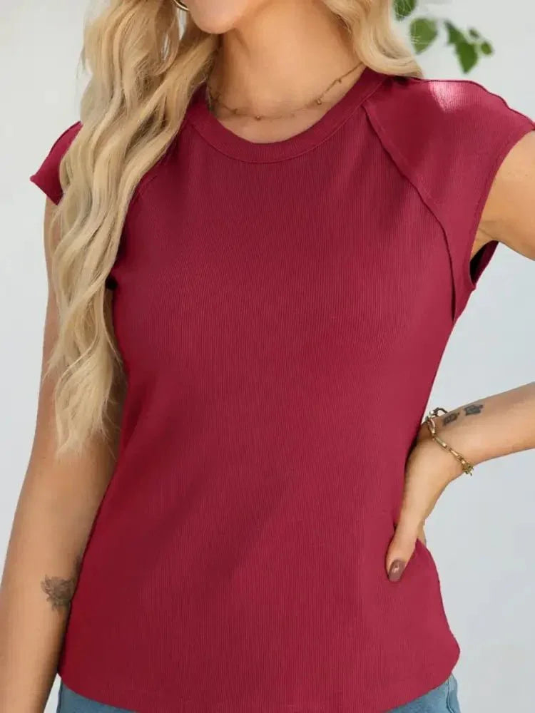 Round Neck Cap Sleeve T-Shirt - Update AvenueT-ShirtsTrendsi1001000222717861001000222717865a05438a - b6db - 419c - 8ede - ba8bf642810f - Max - OriginBurgundy