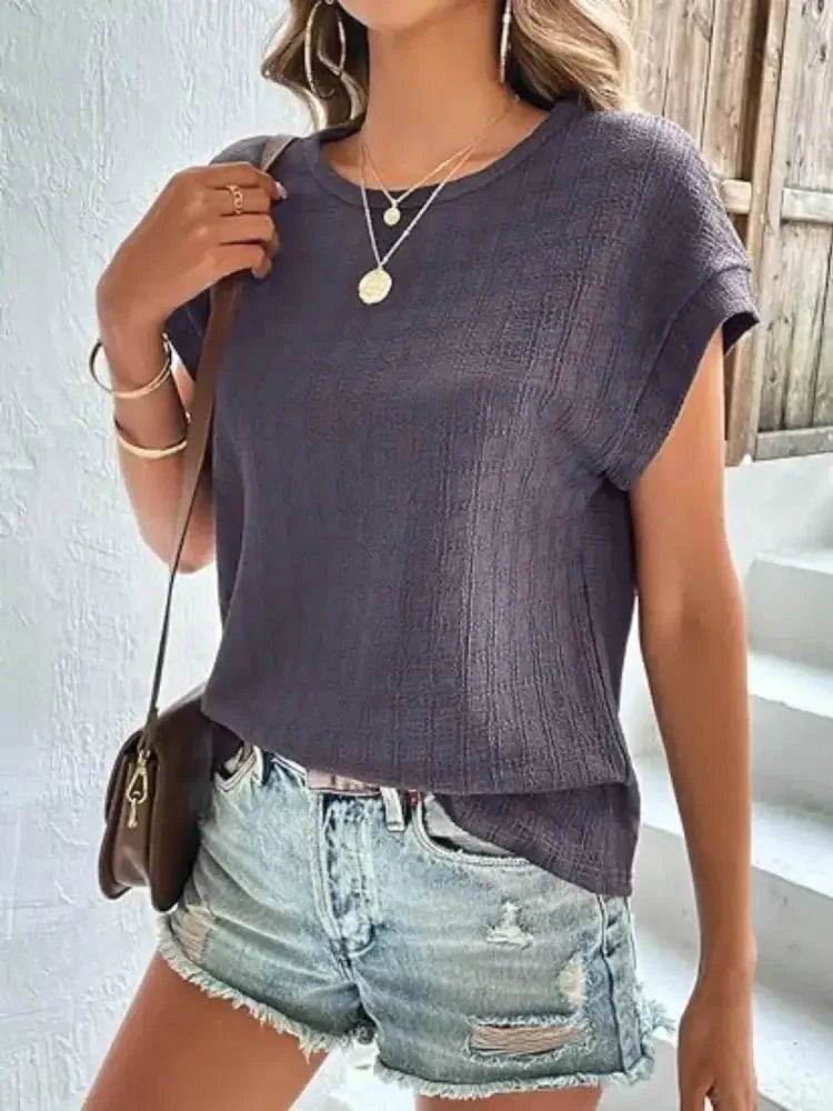 Round Neck Cap Sleeve T-Shirt - Update AvenueT-ShirtsTrendsi100100669891932100100669891932b40329a5 - 2394 - 4949 - aa98 - c155232d633e - Max - OriginMauve