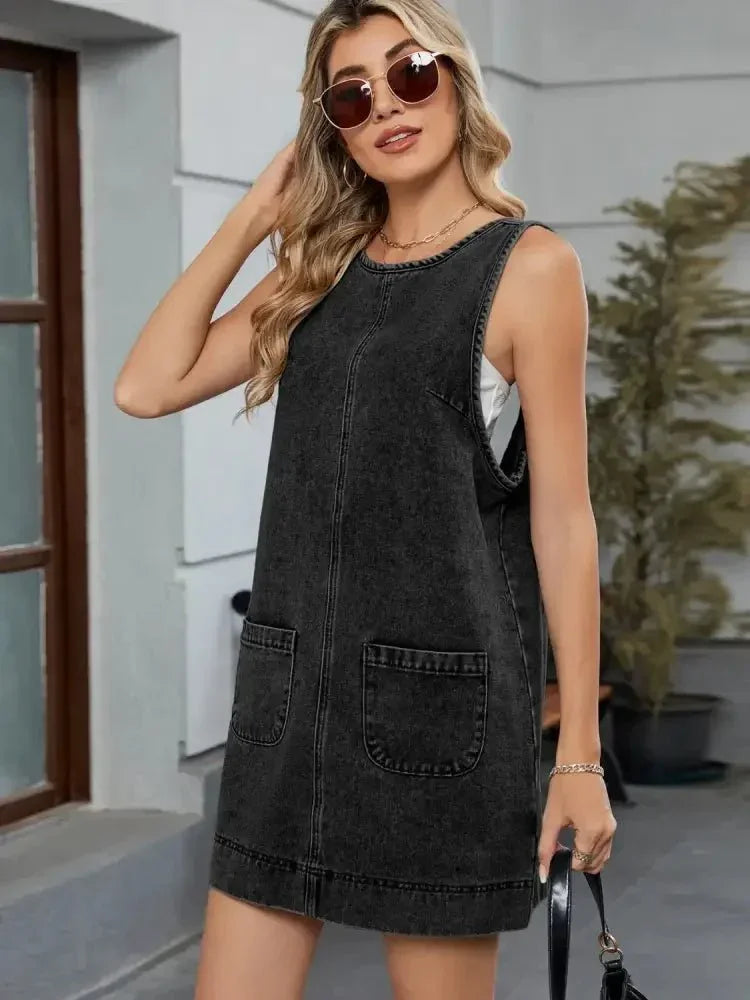 Round Neck Denim Overall Dress - Update AvenueDenim Dresses & SkirtsTrendsi100100471387069100100471387069ddcebcf5 - ed1a - 466a - a617 - 7eeb11d0a6f4 - Max - OriginBlack