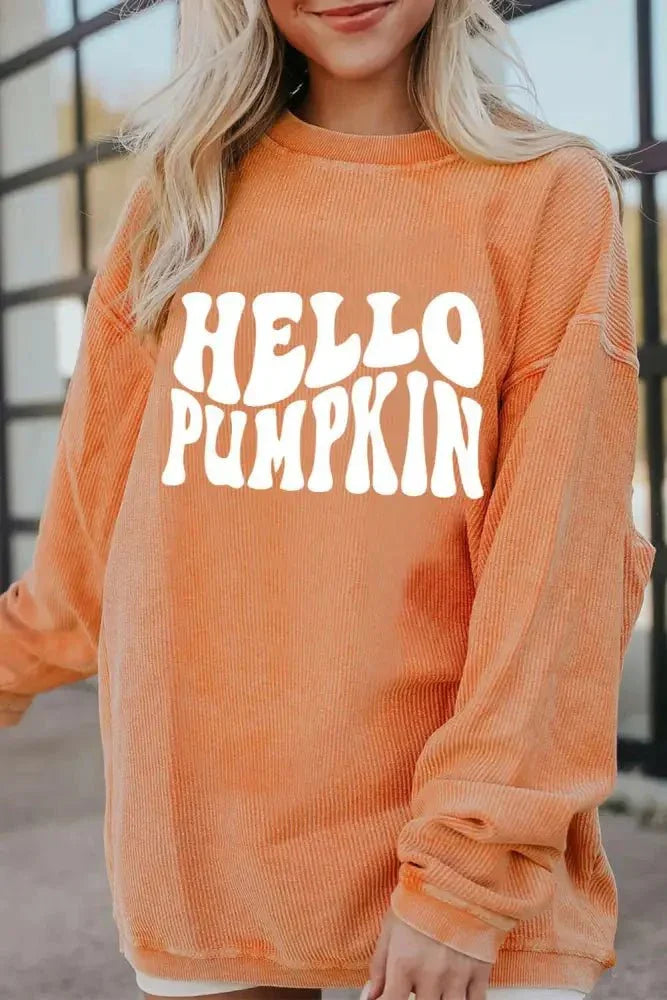Round Neck Dropped Shoulder HELLO PUMPKIN Graphic Sweatshirt - Update AvenueHalloweenTrendsi10010131130302810010131130302876cbb61efc7e463fb87db2cfd34d536c - MaxCaramel