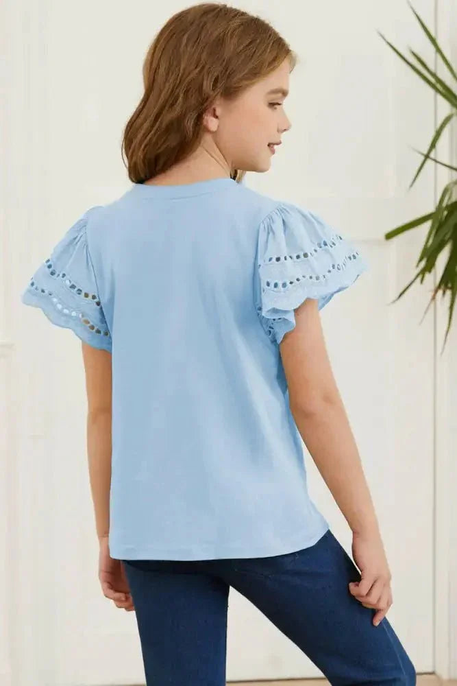 Round Neck Flutter Sleeve T-Shirt - Update AvenueKidsTrendsi100900798456917100900798456917c2d349c6056b4a32bfe77269a85e91b6 - MaxMisty Blue