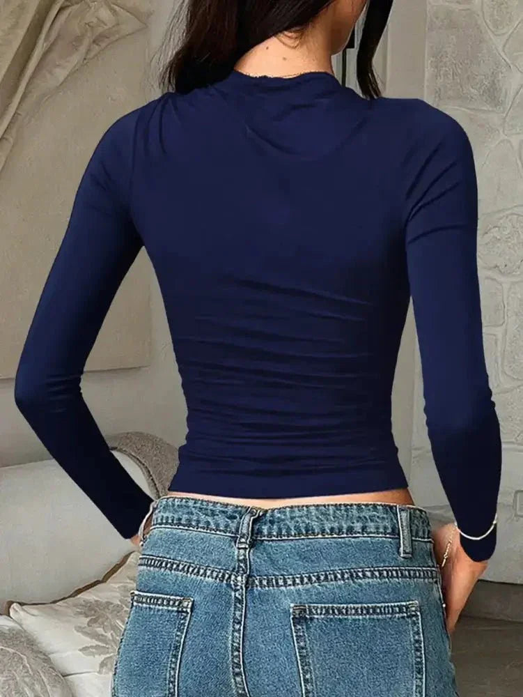 Round Neck Long Sleeve Fitted T-Shirt - Update AvenueT-ShirtsTrendsi1001002654832531001002654832532affff962ca14508905a97249dffa692 - Max - OriginNavy Blue