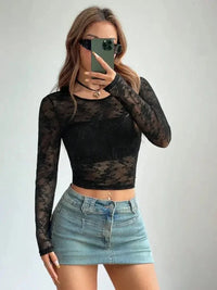 Round Neck Long Sleeve Lace Sheer Top - Update AvenueTrendsi100100551552922100100551552922a2e04611 - f7bf - 495e - a30f - cc2066cd382d - MaxBlack