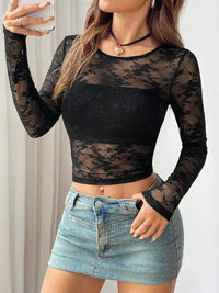 Round Neck Long Sleeve Lace Sheer Top - Update AvenueTrendsi1001005515529221001005515529226573da31 - f3ed - 4b63 - ac3c - a375a1d45025 - MaxBlack