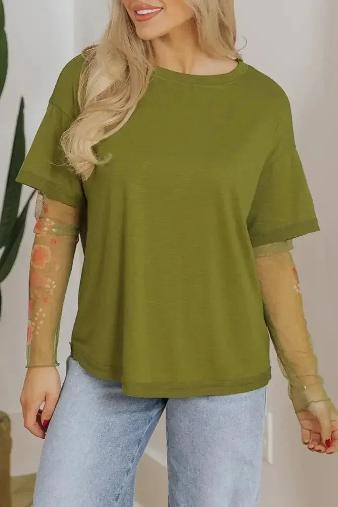 Round Neck Mesh Long Sleeve T-Shirt - Update AvenueT-ShirtsTrendsi1001006314118451001006314118456702079c - 85f6 - 4eaf - b6c7 - a9d6081a0ece - Max - OriginMatcha Green