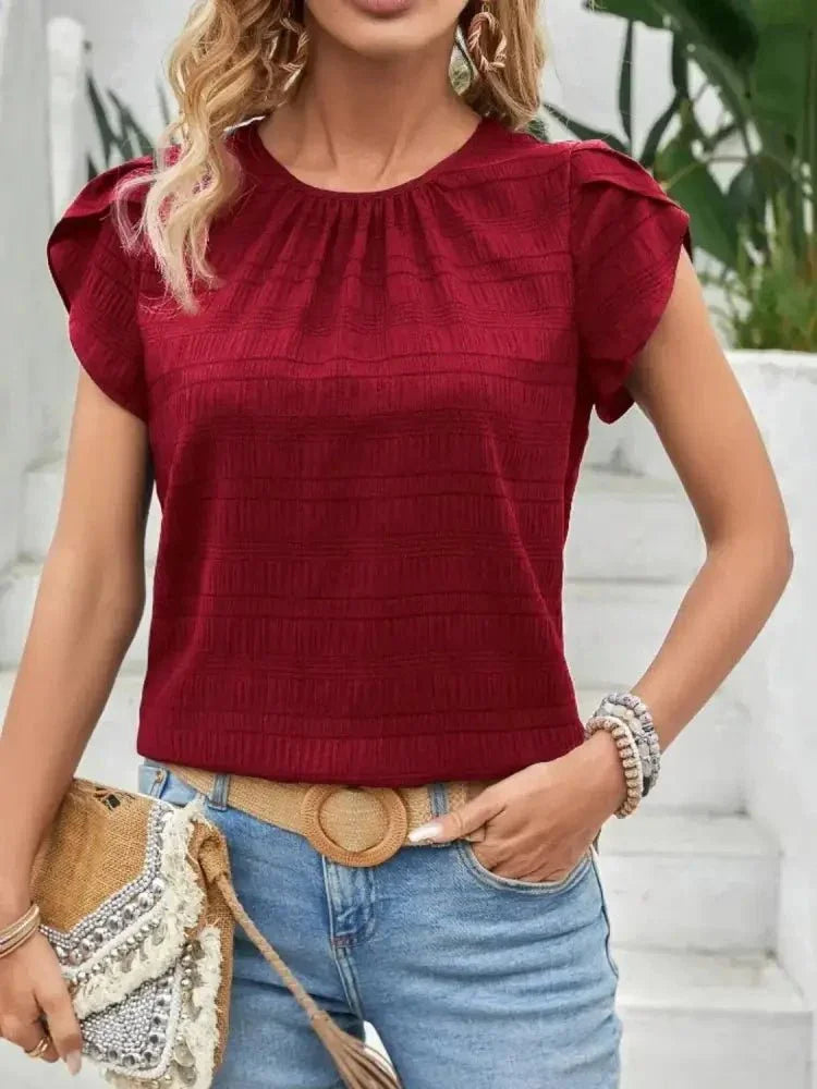 Round Neck Petal Sleeve Top - Update AvenueT-ShirtsTrendsi1001000869731541001000869731549f3e81c0 - 1f2b - 48de - 95e3 - ace00c715df2 - Max - OriginBurgundy