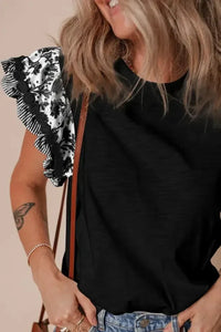 Round Neck Printed Ruffled Cap Sleeve Blouse - Update AvenueBoho VibesTrendsi1001007790310231001007790310232bb78569 - 8158 - 4bd2 - aeb8 - 46ae7284a0fb - MaxBlack