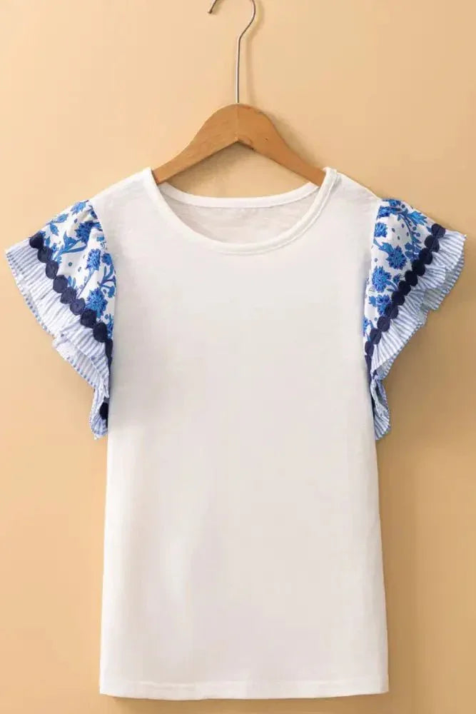 Round Neck Printed Ruffled Cap Sleeve Blouse - Update AvenueBoho VibesTrendsi1001007790352081001007790352089af4cec2 - aa84 - 477e - 966f - 01793ade3272 - MaxWhite