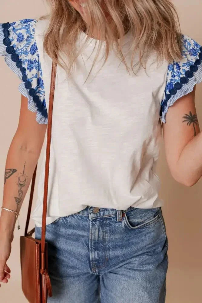 Round Neck Printed Ruffled Cap Sleeve Blouse - Update AvenueBoho VibesTrendsi100100779035208100100779035208d9abea23 - 95fd - 4065 - b6dc - e7ceaf21cd49 - MaxWhite