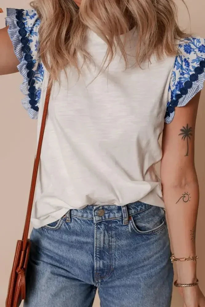 Round Neck Printed Ruffled Cap Sleeve Blouse - Update AvenueBoho VibesTrendsi10010077903520810010077903520869a695bc - 557d - 4257 - 9b71 - 00cc4f571ee3 - MaxWhite