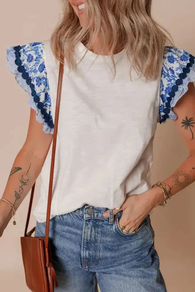 Round Neck Printed Ruffled Cap Sleeve Blouse - Update AvenueBoho VibesTrendsi1001007790352081001007790352082a4e25ca - e170 - 488f - bb8c - 1686c6f902af - MaxWhite