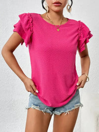 Round Neck Ruffle Sleeve T-Shirt - Update AvenueT-ShirtsTrendsi100100132118003100100132118003a51995c6f69942e9b8d954081beddcde - Max - OriginHot Pink