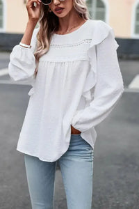 Round Neck Ruffled Blouse - Update AvenueTrendsi1001011259611251001011259611256b5040978f8a49989f84aee2ab93438a - MaxWhite