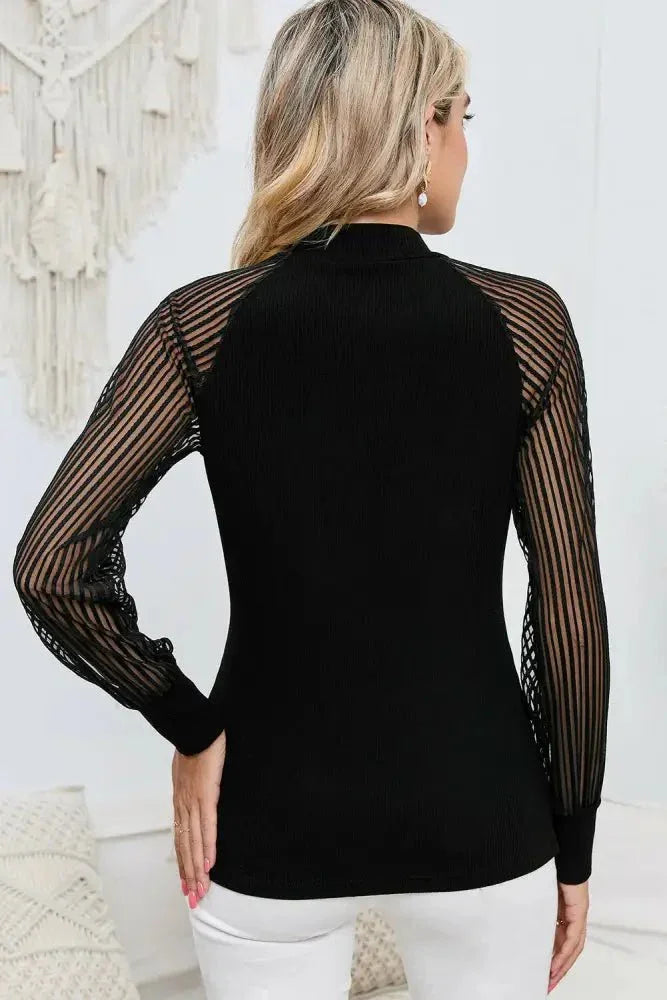 Round Neck Semi - Sheer Sleeve Blouse - Update AvenueTrendsi10010124471087410010124471087458710ad263bf42b19dd8650e9846d512 - MaxBlack