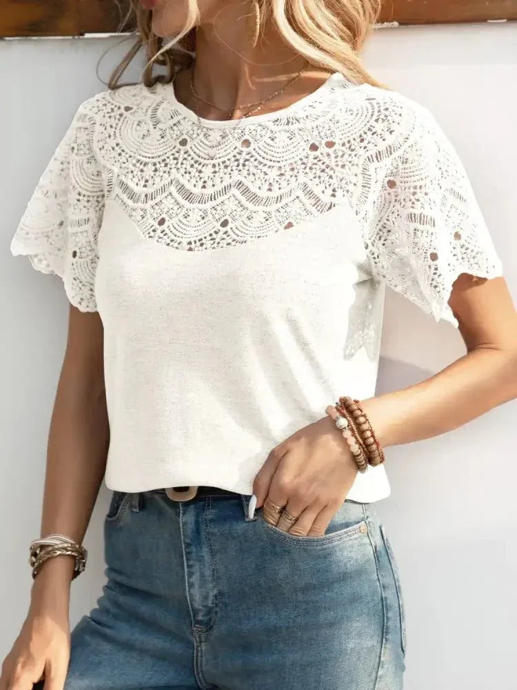 Round Neck Short Sleeve Crochet Top - Update AvenueT-ShirtsTrendsi100100904013992100100904013992201b0dee - 5349 - 4e75 - 9de9 - 4a8f1b1bbd83 - Max - OriginWhite
