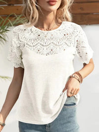 Round Neck Short Sleeve Crochet Top - Update AvenueT-ShirtsTrendsi10010090401399210010090401399271e24641 - 44fd - 4d83 - 9470 - d72b225b6298 - Max - OriginWhite