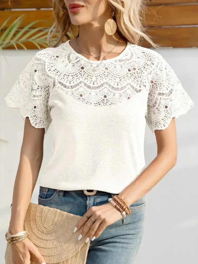 Round Neck Short Sleeve Crochet Top - Update AvenueT-ShirtsTrendsi100100904013992100100904013992d7c85987 - 0ca0 - 4f3e - b151 - 7ea0ec8478e0 - Max - OriginWhite
