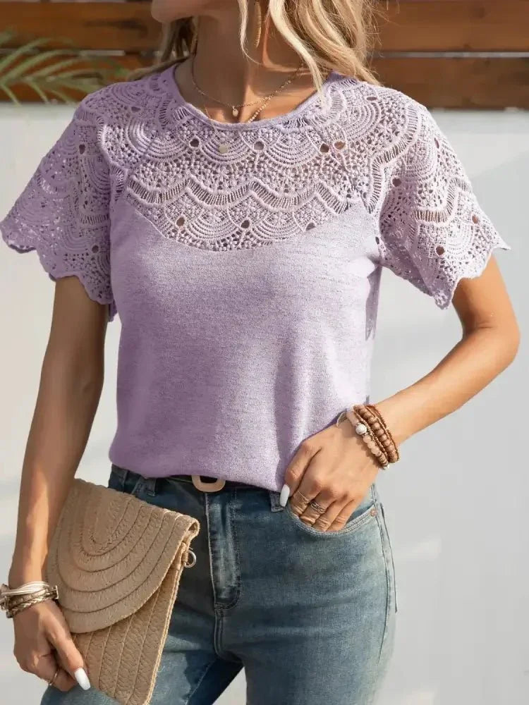 Round Neck Short Sleeve Crochet Top - Update AvenueT-ShirtsTrendsi1001009040190951001009040190956d89895c - d887 - 4272 - 96c5 - 62977ded2fee - Max - OriginPink Purple