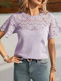 Round Neck Short Sleeve Crochet Top - Update AvenueT-ShirtsTrendsi1001009040190951001009040190956e4bcb32 - 9964 - 4502 - 97ed - 9b7617856dd8 - Max - OriginPink Purple