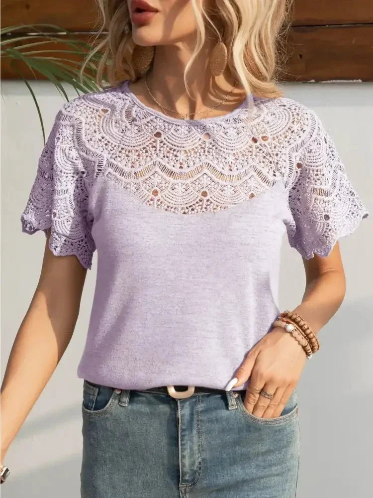 Round Neck Short Sleeve Crochet Top - Update AvenueT-ShirtsTrendsi100100904019095100100904019095bdbe0a46 - 5712 - 4338 - a9e5 - 3b840df786f9 - Max - OriginPink Purple