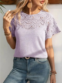Round Neck Short Sleeve Crochet Top - Update AvenueT-ShirtsTrendsi10010090401909510010090401909544e3757f - 4b08 - 4575 - a389 - e86dc7704148 - Max - OriginPink Purple