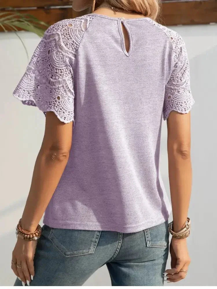 Round Neck Short Sleeve Crochet Top - Update AvenueT-ShirtsTrendsi1001009040190951001009040190952ea8c60a - a20d - 4dd7 - b298 - bb276e458550 - Max - OriginPink Purple