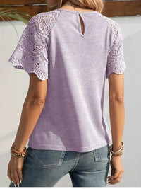 Round Neck Short Sleeve Crochet Top - Update AvenueT-ShirtsTrendsi1001009040190951001009040190952ea8c60a - a20d - 4dd7 - b298 - bb276e458550 - Max - OriginPink Purple