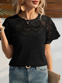 Round Neck Short Sleeve Crochet Top - Update AvenueT-ShirtsTrendsi100100904019428100100904019428d43091fd - e412 - 4f2c - b631 - a56388053072 - Max - OriginBlack