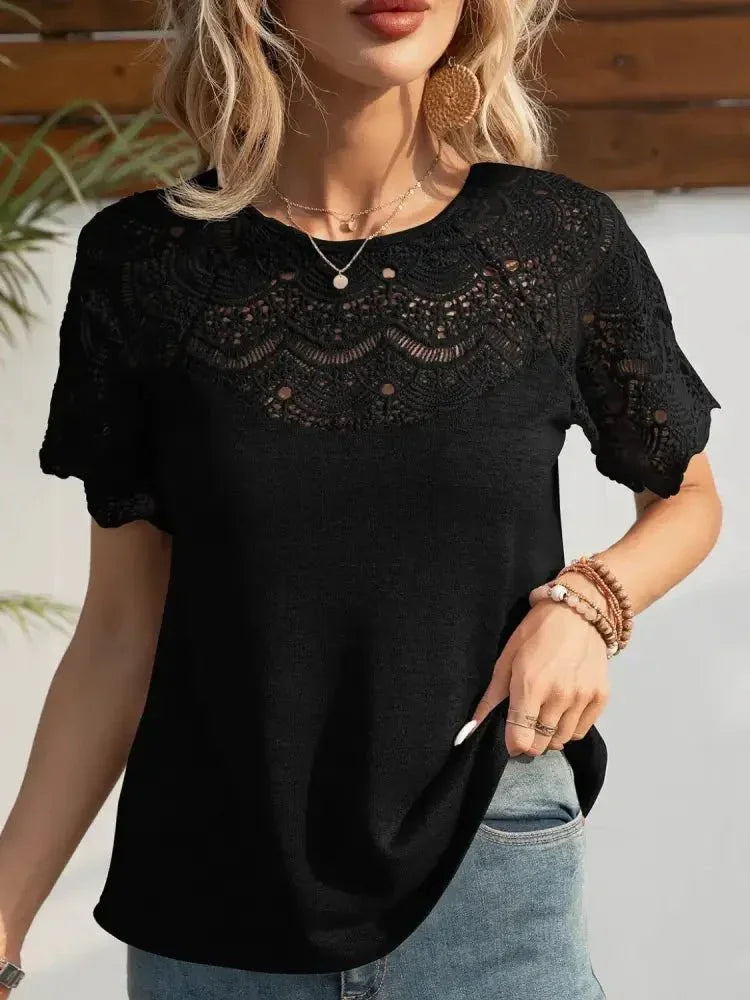 Round Neck Short Sleeve Crochet Top - Update AvenueT-ShirtsTrendsi100100904019428100100904019428ebb252fd - 3434 - 42d8 - b28a - bc9c2f28632c - Max - OriginBlack